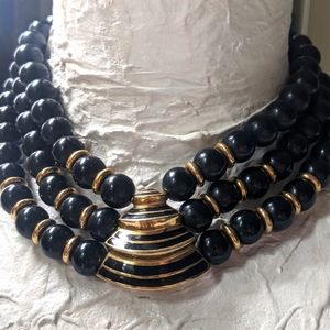 Givenchy Black Lucite Three Bead Strand Modernist Vintage Pendant